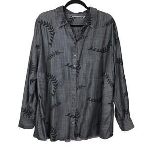 Soft Surroundings size 1X embroidered Leaves long sleeve shirt